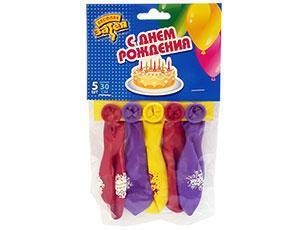 Набор шаров рис с Днем Рождения30см 5 шт в интернет гипермаркете «Планета Лета». Фото