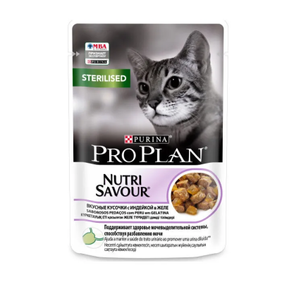 Корм ProPLAN Sterilised пауч 85гр желе индейка д/к стерилизованных (уп24) 12287047 в интернет гипермаркете «Планета Лета». Фото