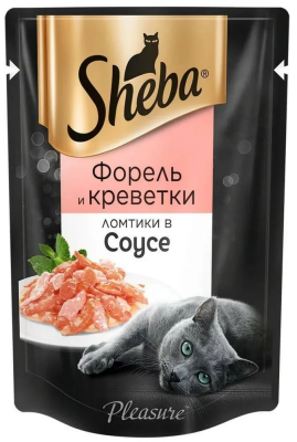 Корм Sheba Pleasure форель/креветки 75г в интернет гипермаркете «Планета Лета». Фото