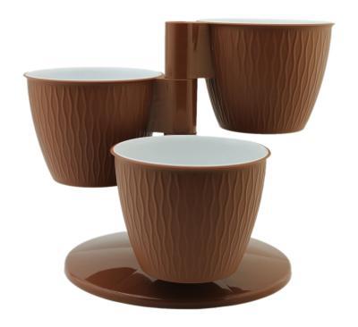 Горшок Каскад "Пирамида" шоколадный, из 3-х горш., d12,5;h10 с вкл. на подст. в интернет гипермаркете «Планета Лета». Фото