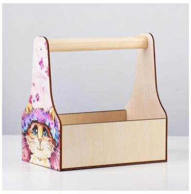 Кашпо с ручкой "Мамочке" дерево 14х11.5х22см в ассорт. в интернет гипермаркете «Планета Лета». Фото