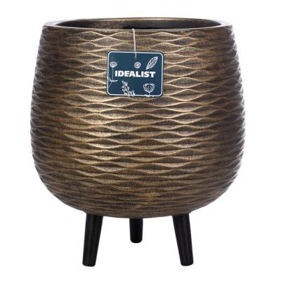 Кашпо IDEALIST Паттерн с подставкой, файберстоун, золотистое, D42 H47 cm WWAVE-RND-42-GLD в интернет гипермаркете «Планета Лета». Фото