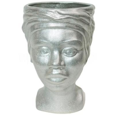 Кашпо КК Голова Наоми серебро d20,5, h12см, 1л в интернет гипермаркете «Планета Лета». Фото