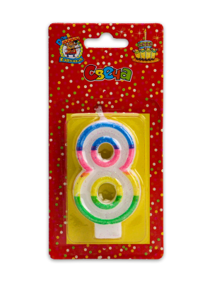 Свечи для торта с блестками "8" С-2423 в интернет гипермаркете «Планета Лета». Фото