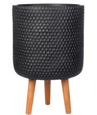 Кашпо IDEALIST Ханни круглое с подставкой, черное, d31 h47, HON-CLNDR-BLK-31 в интернет гипермаркете «Планета Лета». Фото