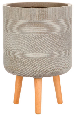 Кашпо IDEALIST Страйп круглое с подставкой, серо-коричневый, d37 h61, WSTRIP37-T в интернет гипермаркете «Планета Лета». Фото