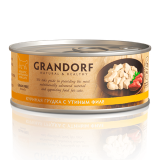Корм GRANDORF куриная грудка с утиным филе, конс 70г в интернет гипермаркете «Планета Лета». Фото