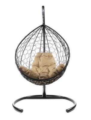 Кресло подвесное КАПЛЯ с ротангом коричневое, бежевая подушка в интернет гипермаркете «Планета Лета». Фото