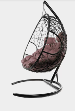 Кресло подвесное ДЛЯ ДВОИХ с ротангом коричневое, коричневая подушка в интернет гипермаркете «Планета Лета». Фото