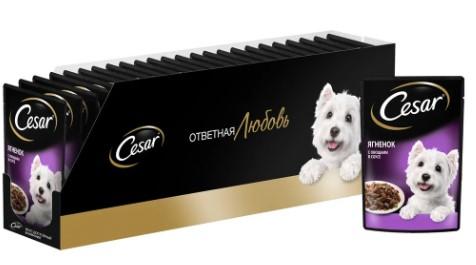 Влажный корм для собак Cesar Adult, кусочки с ягненком и овощами в соусе, 28 х 85 г  в интернет гипермаркете «Планета Лета». Фото Влажный корм для собак Cesar Adult, кусочки с ягненком и овощами в соусе, 28 х 85 г в интернет гипермаркете «Планета Лета». Фото