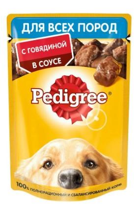 Корм влажный для собак всех пород Pedigree, с говядиной, кусочки в соусе, 28 х 85 г в интернет гипермаркете «Планета Лета». Фото