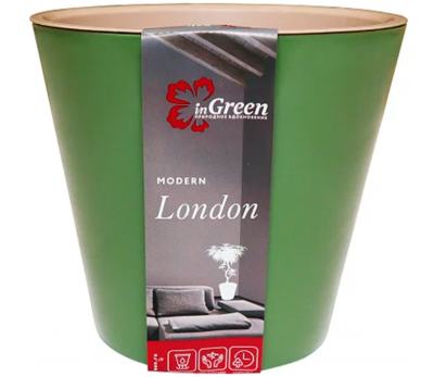 Горшок для цветов InGreen London D280мм, 10,5л c дренажной вставкой, оливковый в интернет гипермаркете «Планета Лета». Фото