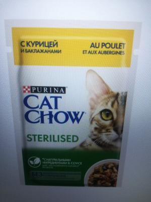 Корм CAT CHOW 85г д/стер.кош. с кур. и бак соус в интернет гипермаркете «Планета Лета». Фото