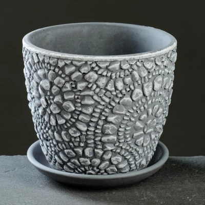 Кашпо  Камешки серый бутон d15 см, 1,3 л в интернет гипермаркете «Планета Лета». Фото