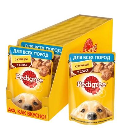 Корм влажный для собак всех пород Pedigree, с курицей кусочки в соусе, 28 х 85 г в интернет гипермаркете «Планета Лета». Фото