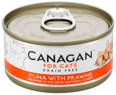 Корм  CANAGAN Полнорац. конс.корм д/кошек ТУНЕЦ с КРЕВЕТКАМИ 75гр*12шт (уп-8 блоков)  WP75 в интернет гипермаркете «Планета Лета». Фото