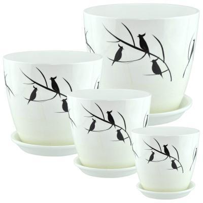 Горшок Бутон Птицы белый (165) d15см, 2л в интернет гипермаркете «Планета Лета». Фото