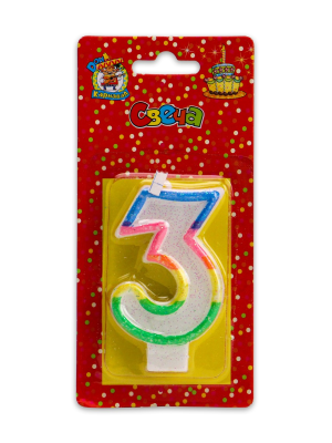 Свечи для торта с блестками "3" С-2418 в интернет гипермаркете «Планета Лета». Фото