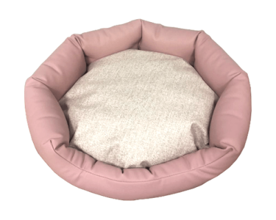 Лежанка круглая Экокожа пудр-розов M бортик (съем чех подуш) 50*50*15см (лог.уп) 40*40*8с в интернет гипермаркете «Планета Лета». Фото