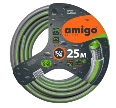 Шланг садовый четырехслойный Amigo 19мм 25м спир. армирование УФ защита 77161 в интернет гипермаркете «Планета Лета». Фото